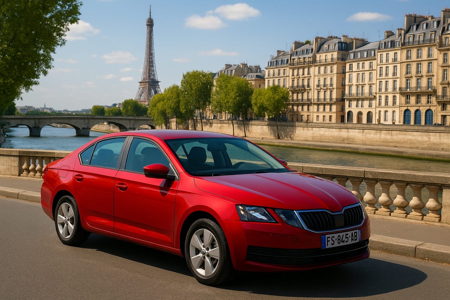 Standard sedan for private airport transfers in Paris, near the Eiffel Tower