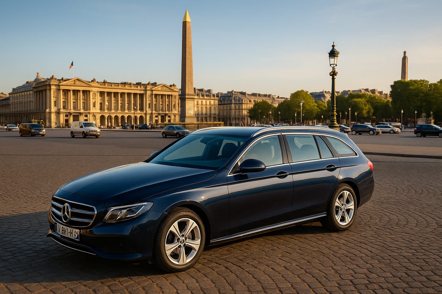 Station wagon (Toyota Corolla Touring Sports) for Paris airport transfers with extra luggage space, Place de la Concorde Paris