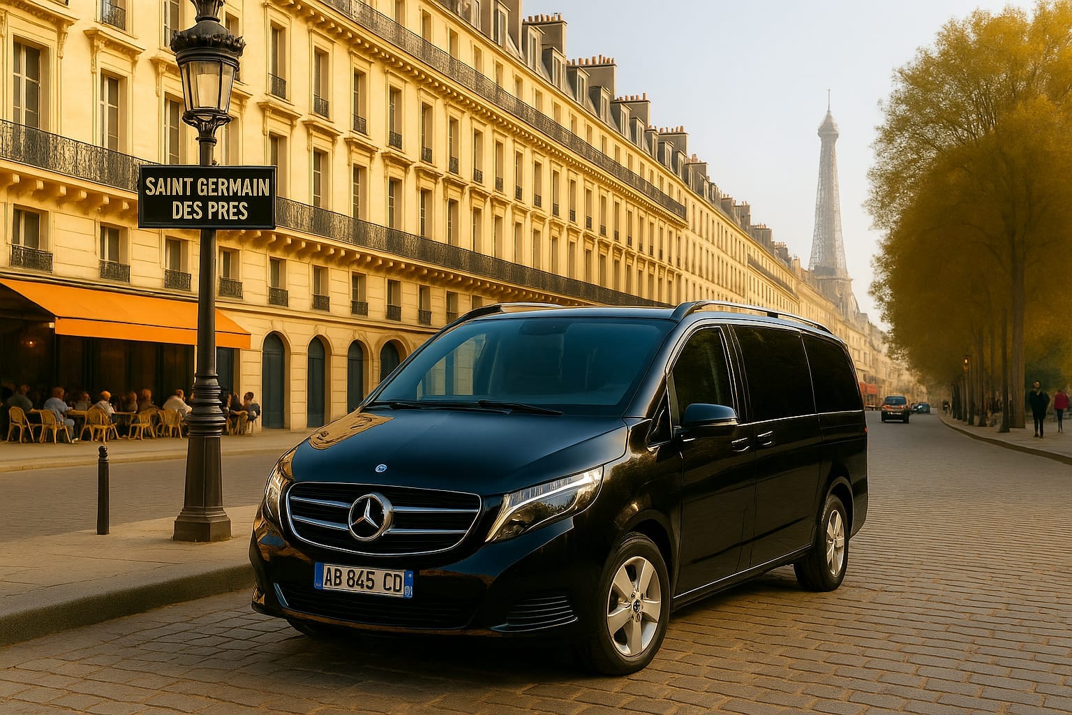 Deluxe minivan (Mercedes V-Class) for group airport transfers in Paris, up to 8 passengers