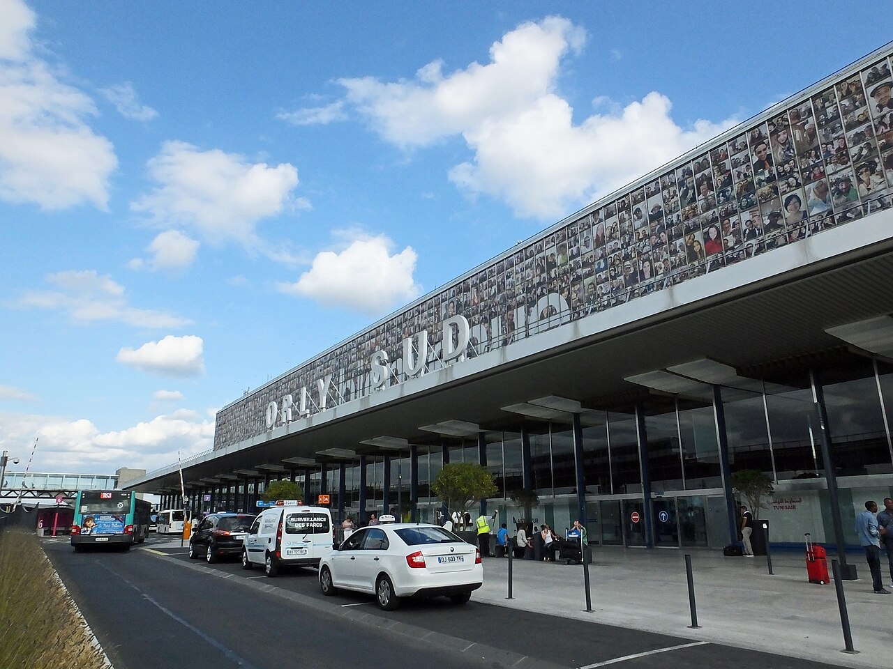 Orly Sud terminal exterior with taxi drop-off at Paris Orly Airport
