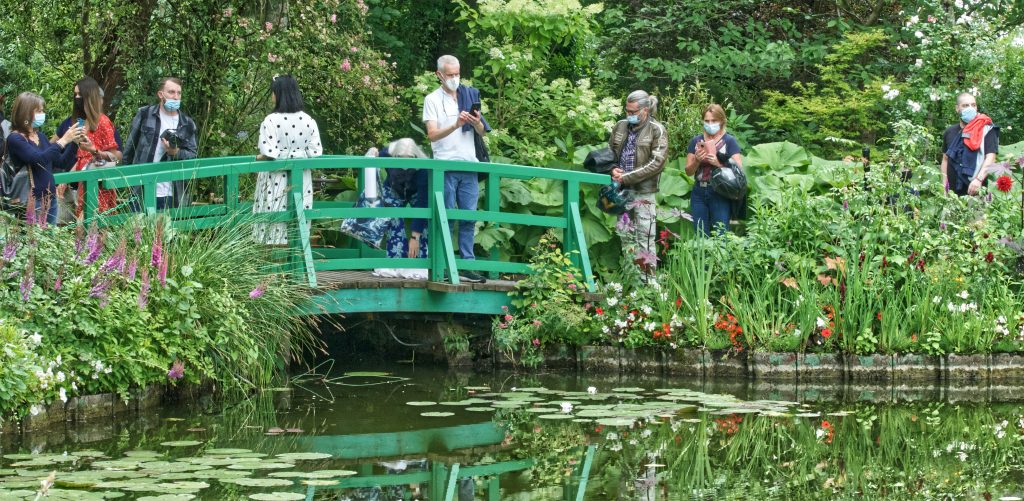 The Japanese bridge over the water lily pond in Monet's garden at Giverny