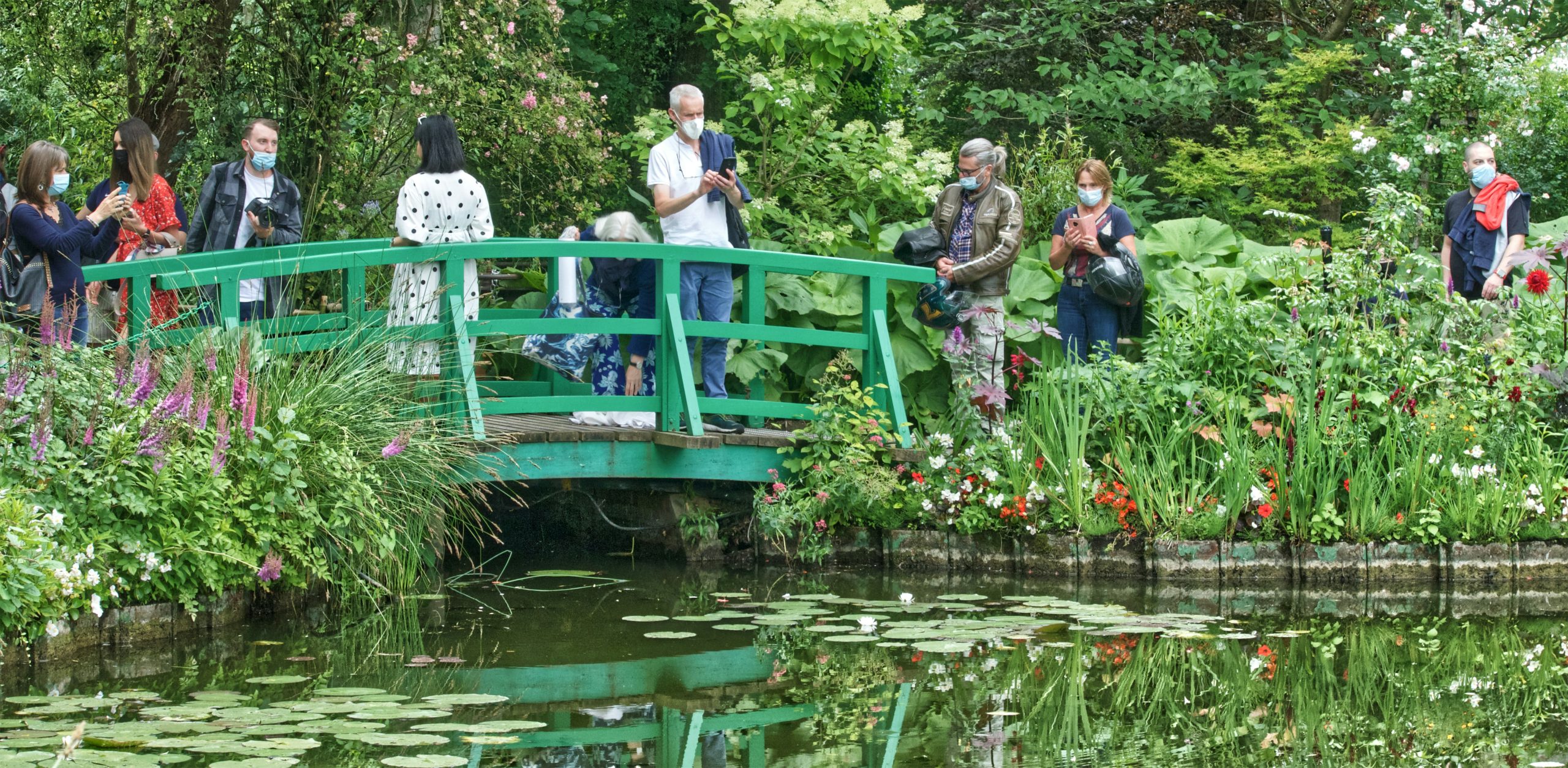 The Japanese bridge over the water lily pond in Monet's garden at Giverny
