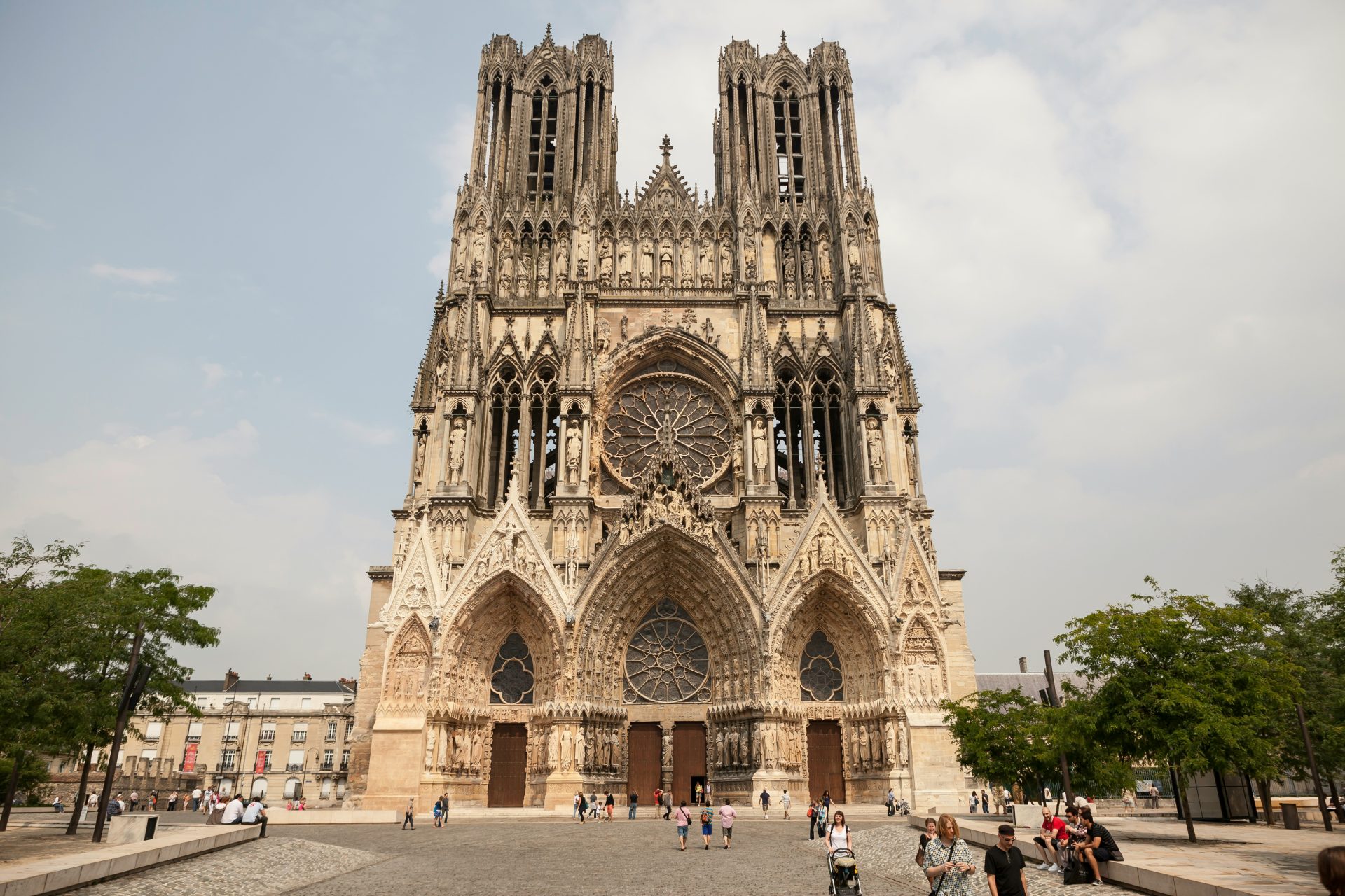 The Gothic facade of Reims Cathedral, where French kings were crowned